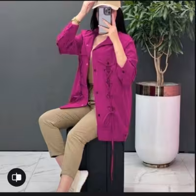 مانتو دخترانه نخی مدل مانتو تترون بنددار