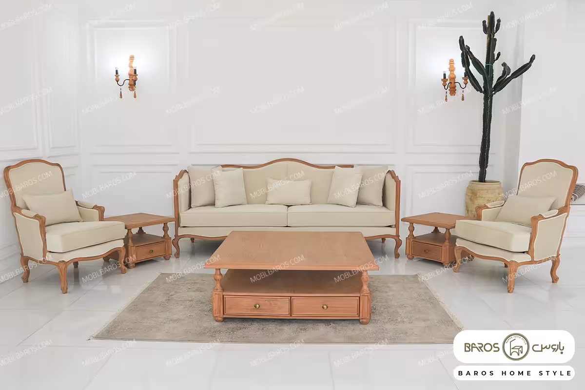 مبل نئوکلاسیک گندم و کاناپه چستر جورجیا و تک نفره فرانسوی کد 2