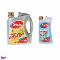 روغن موتور خودرو کاسپین مدل Multi Grade حجم 4 لیتر به همراه محلول شیشه شوی خودرو کاسپین مدل Non-Smearing حجم 1 لیتر