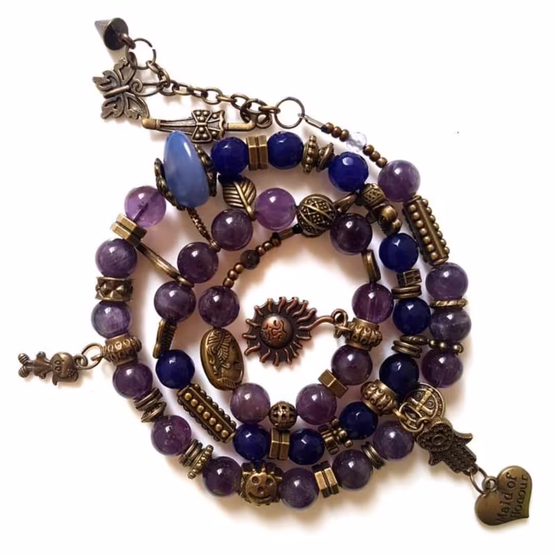 دستنبد دورپیچ سنگ آمیتیست،لاجورد قابل استفاده به عنوان دستبند ،چوکر،پابند 