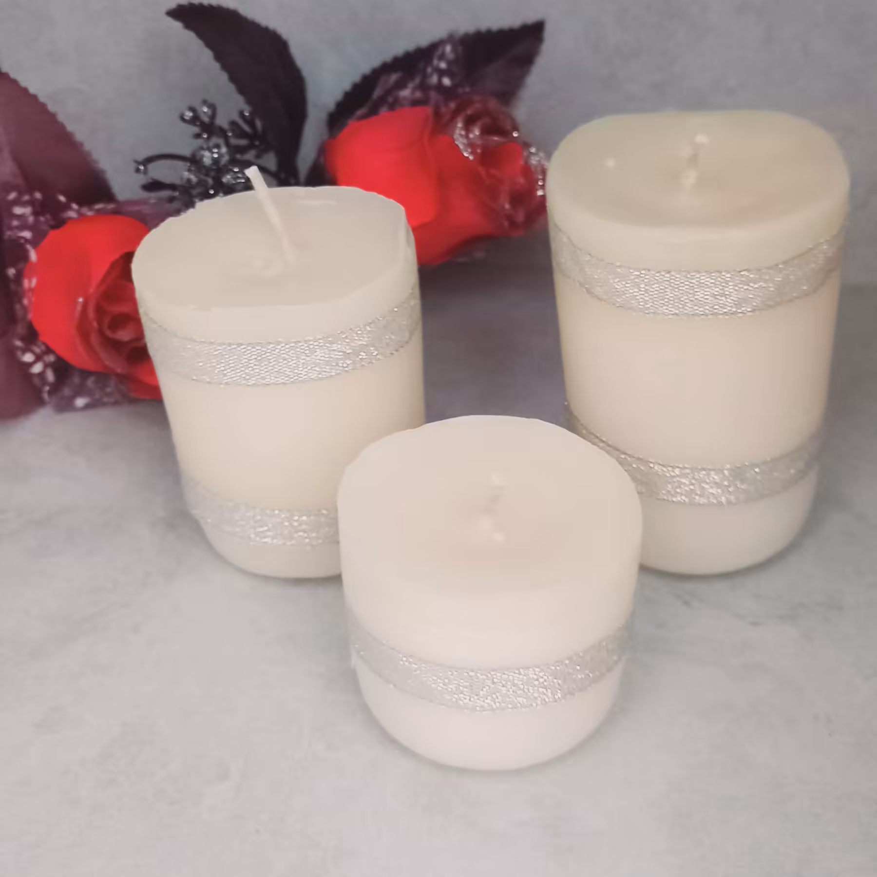 شمع  استوانه ای  (پک 3 عددی ) دست ساز رنگ دلخواه 