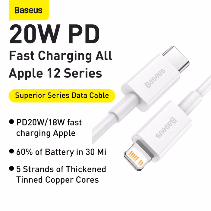 کابل شارژ لایتنینگ به تایپ سی یک متری بیسوس Baseus Superior Series Fast Charging Data Cable Type-C to iP PD 20W 1m Blue