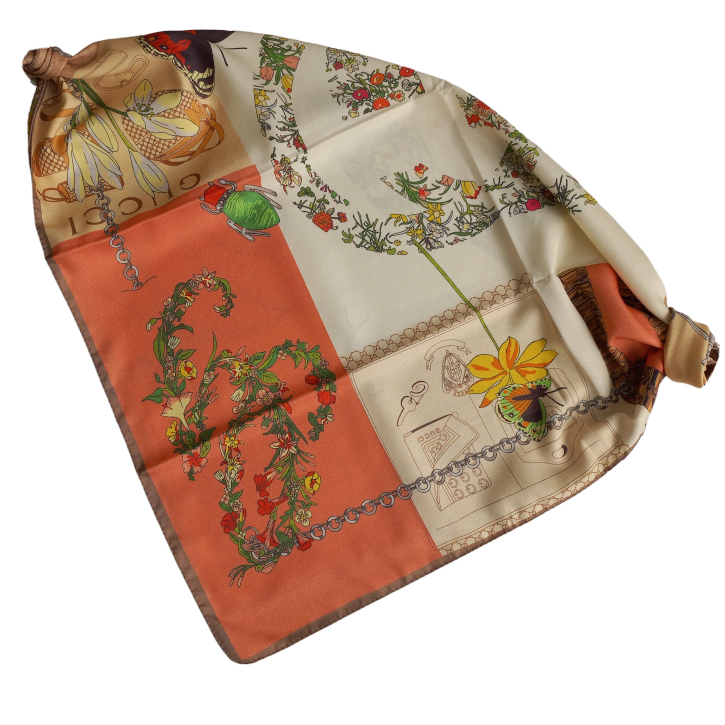 روسری قواره کوچک مینی اسکارف ابریشم توییل فانتزی گلدار کد 3