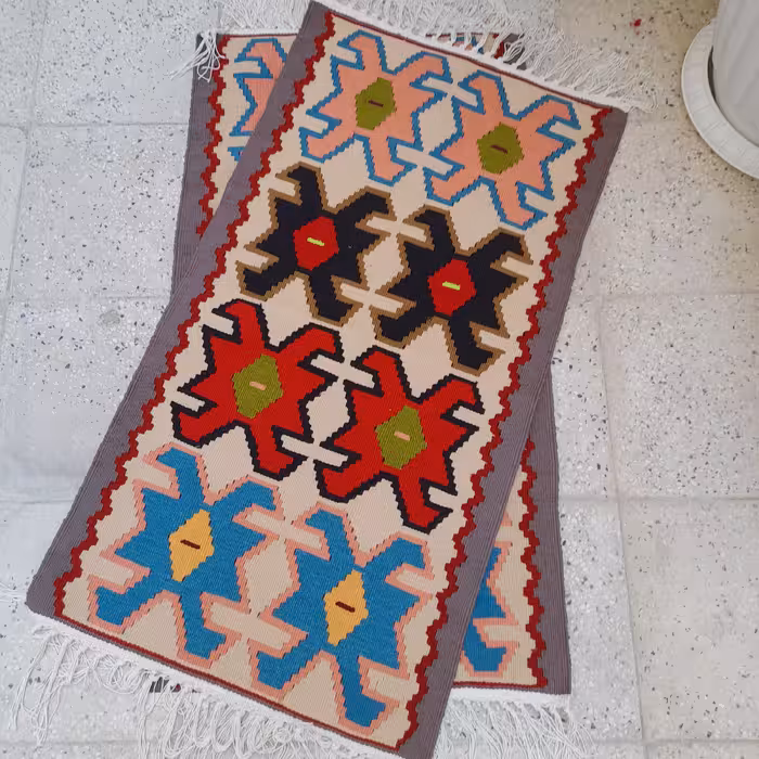 گلیم پادری دستبافت نخی اکریلیک سایز 100در60  بافت عالی 