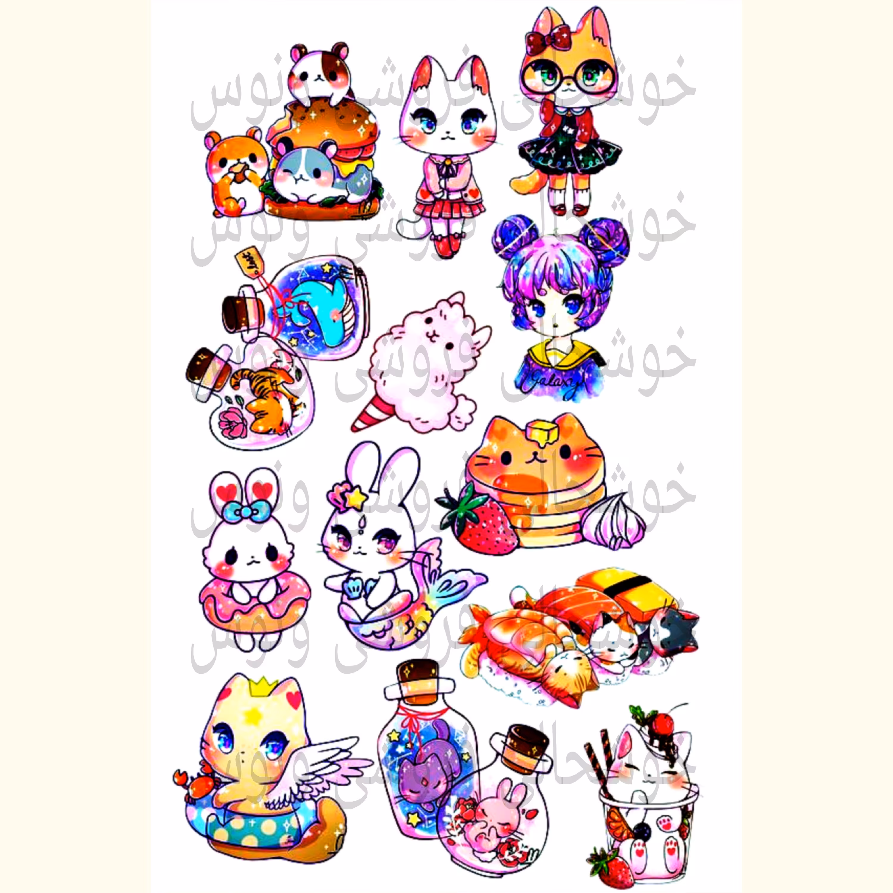 پک استیکر رنگی رنگی گربه و.. خاص (برچسب) برش نخورده بولت ژورنال