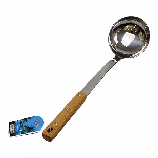 ملاقه استیل دسته چوبی بزرگ