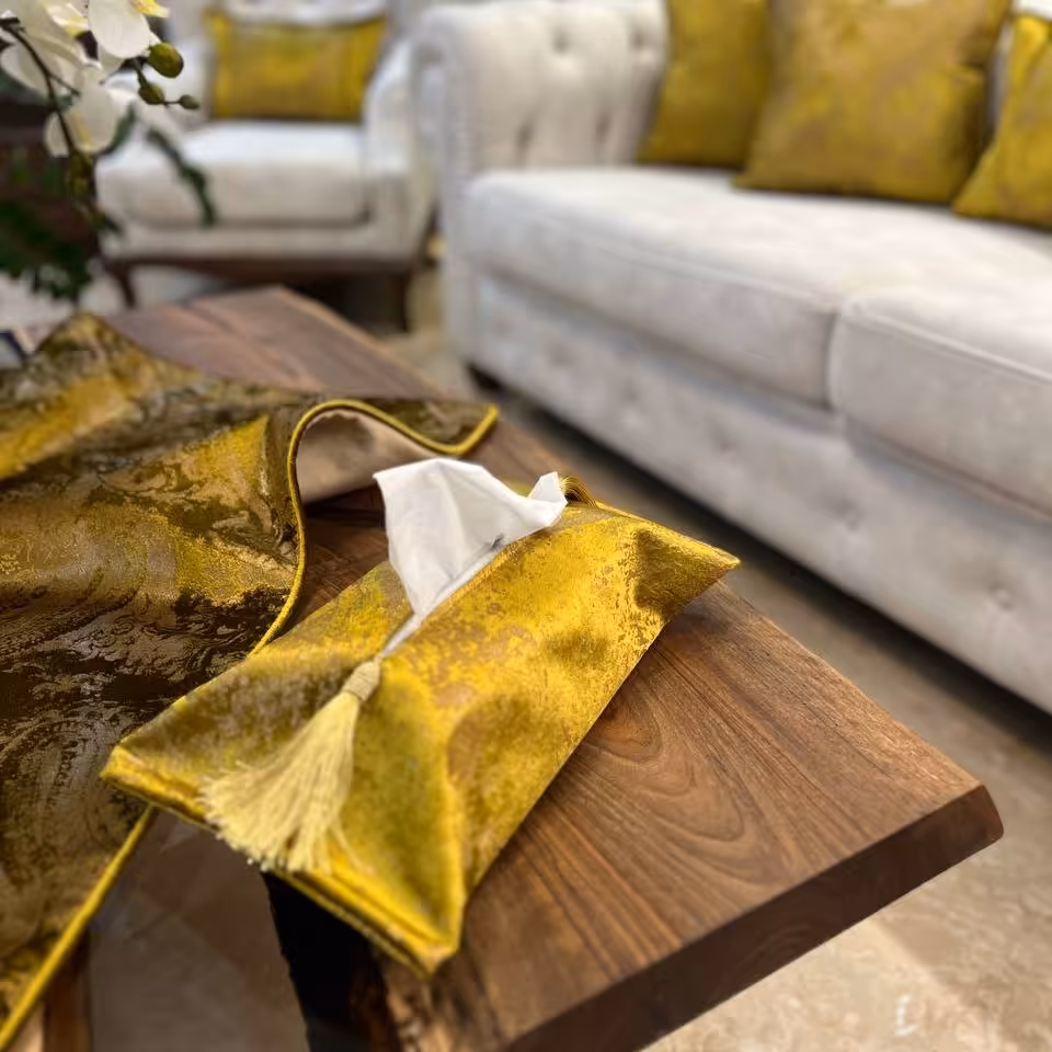 جعبه دستمال خردلی ترمه