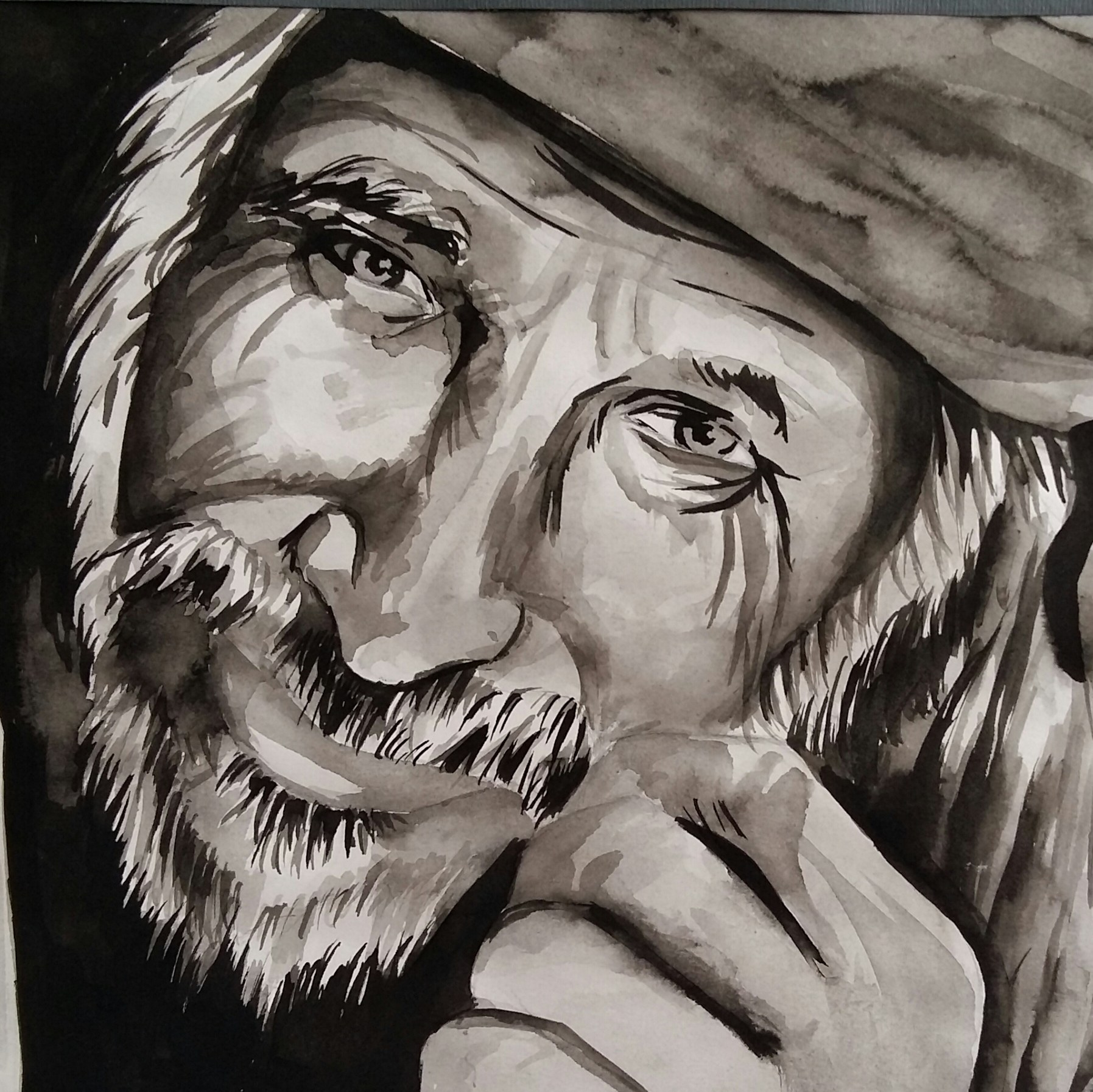 نقاشی آب مرکب این اثر روی مقوابا ابعاد25 در35طراحی شده است