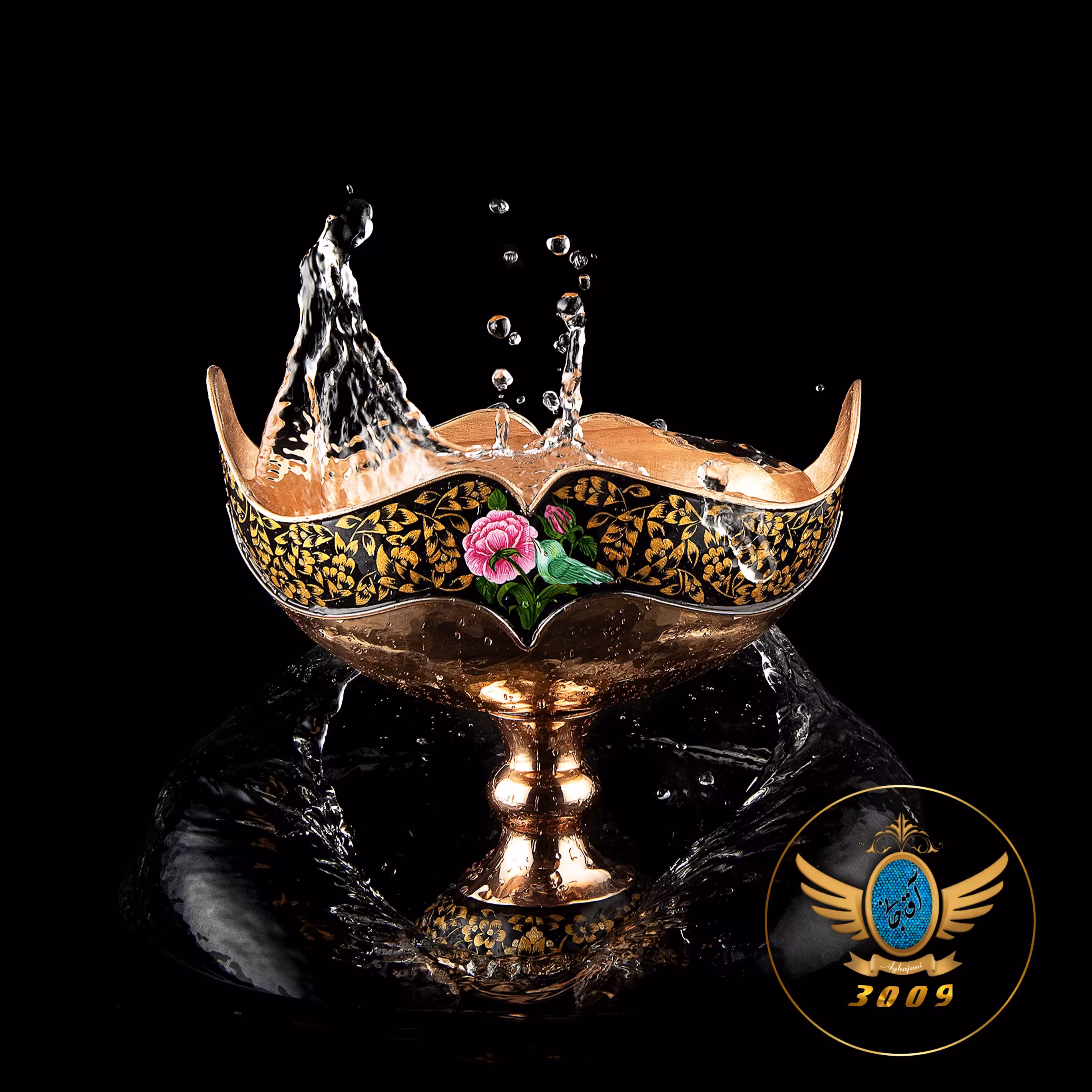 کشکول 2 مس و تشعیر(گل و مرغ)برند آقاجانی