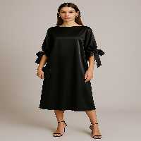 پیراهن مشکی زنانه سیاه دهان Sleee Connected Satin Basgize Midi Mert Erkan