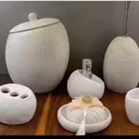 ست سرویس بهداشتی ساتا برند آذین ست - رنگ سفید طرح سنگ - جنس رزین