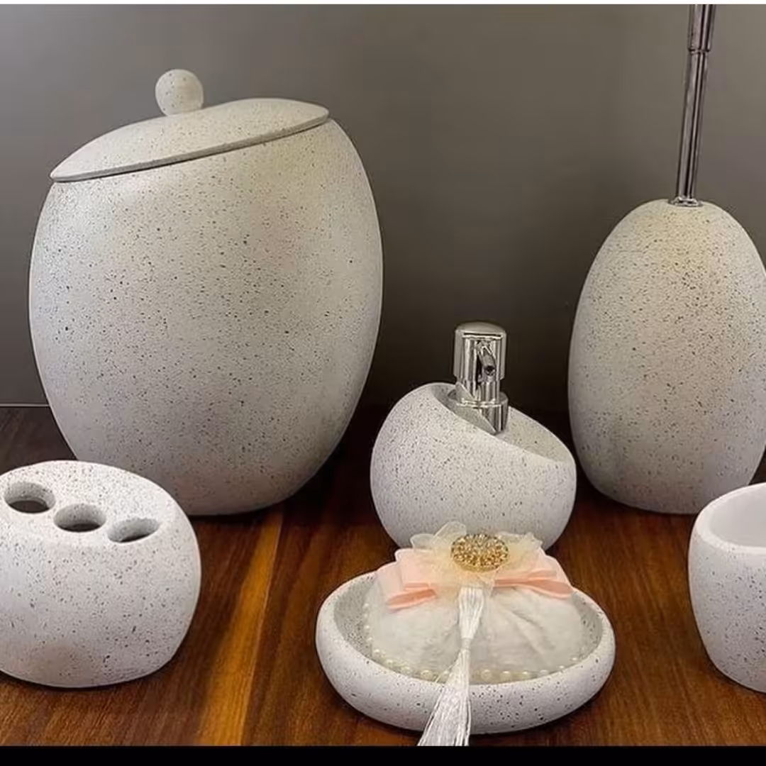 ست سرویس بهداشتی ساتا برند آذین ست - رنگ سفید طرح سنگ - جنس رزین