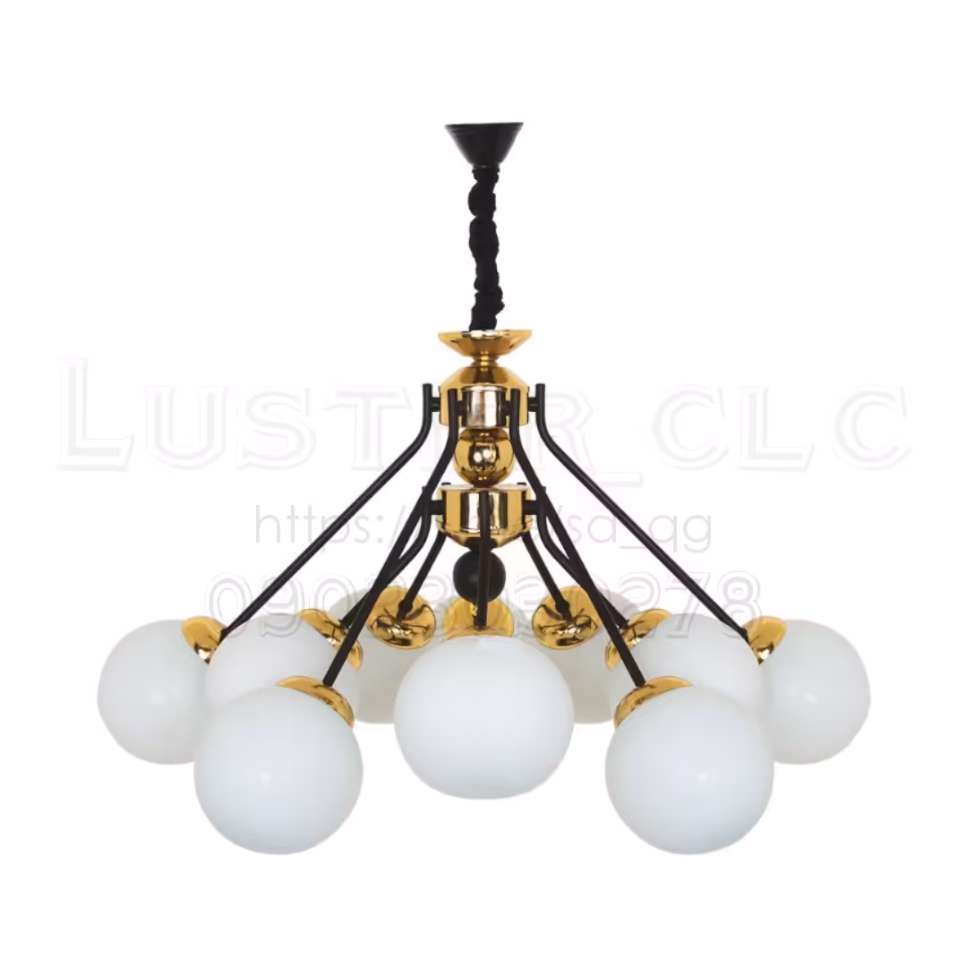 لوستر مولکولی پذیرایی فلزی ارزان مدرن در رنگ مشکی طلایی باضمانت 10 شاخه M8007