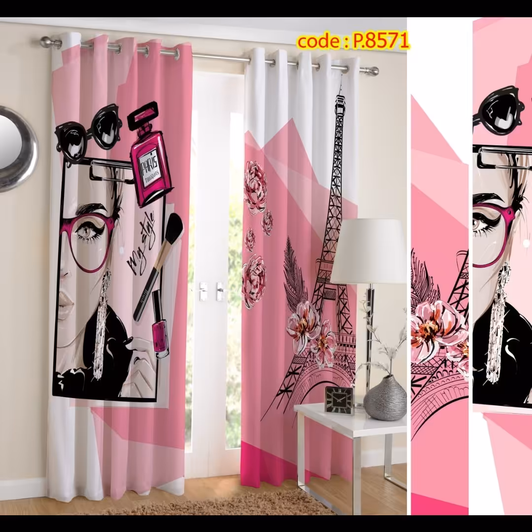 پرده اتاق خواب دخترانه دو قواره طرح فانتزی و اسپرت کد P8571