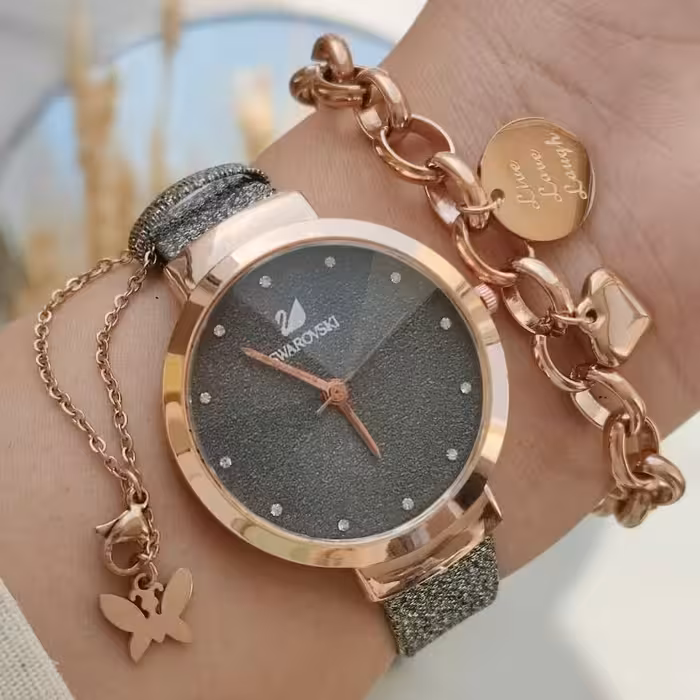 ست زنانه و دخترانه دستبند اویز و ساعت مچی سواروسکی Swaroveski