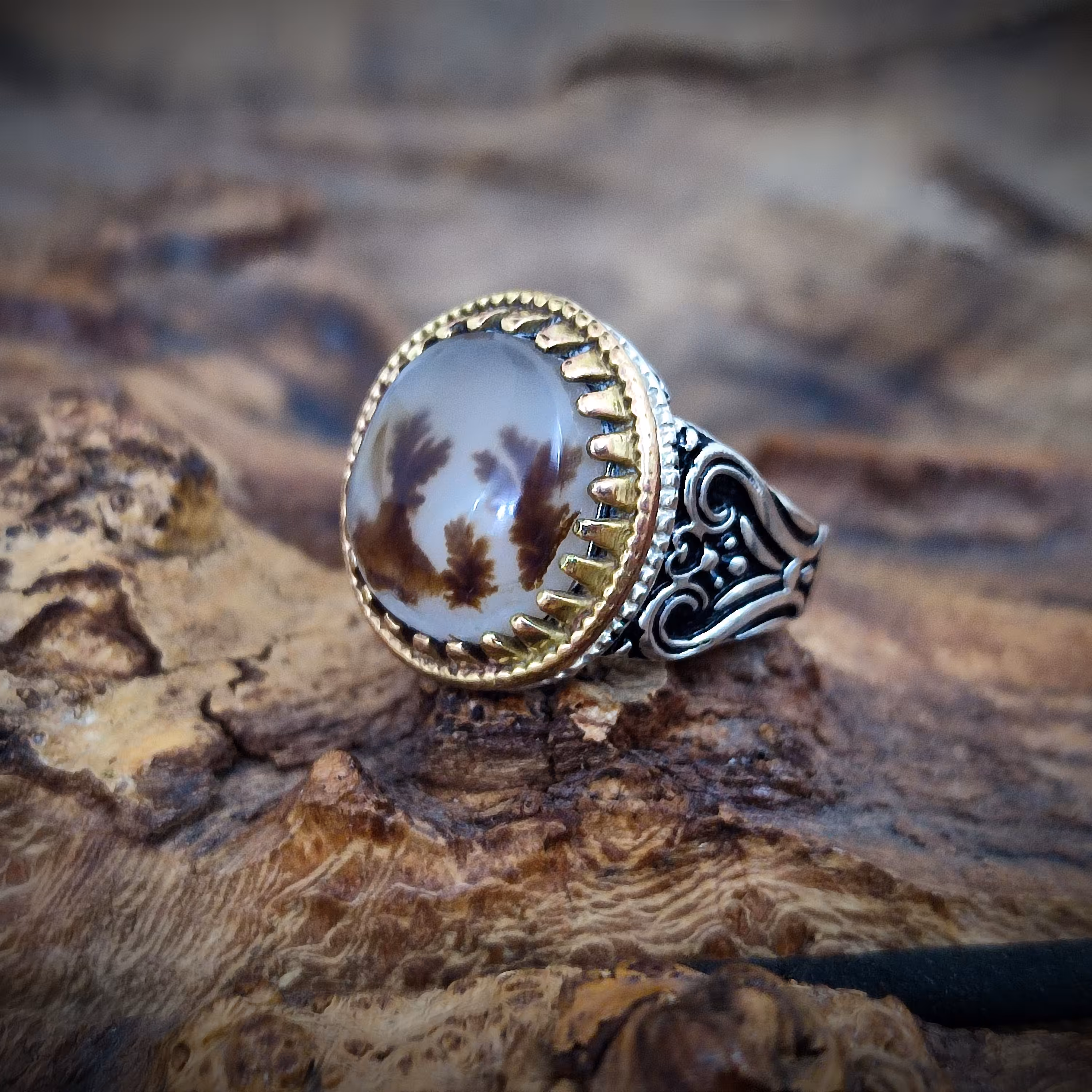 انگشتر نقره مردانه با نگین عقیق شجر قائن اصیل 