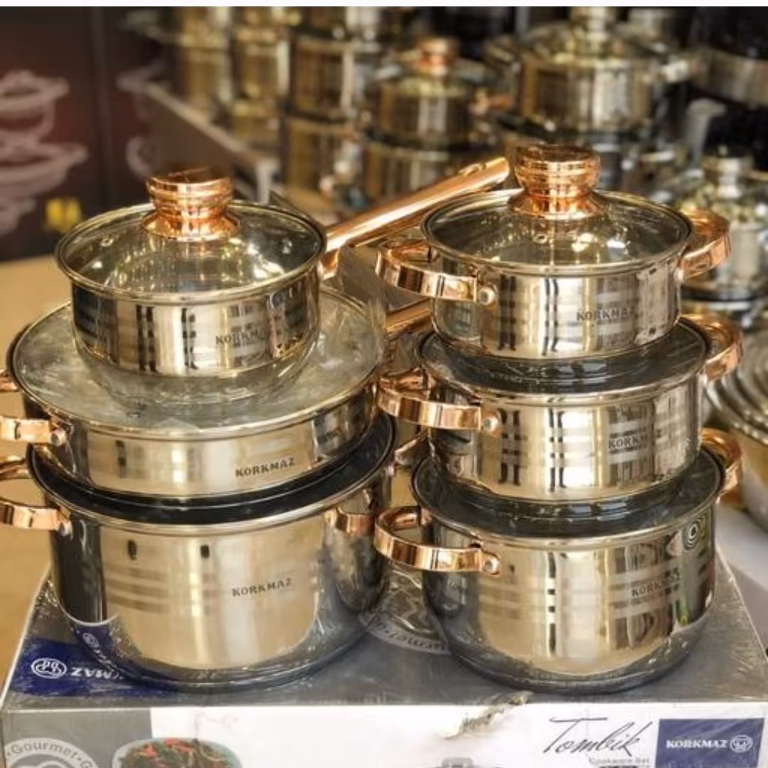 قابلمه استیل کرکماز 12 پارچه دسته طلایی و نقره ای