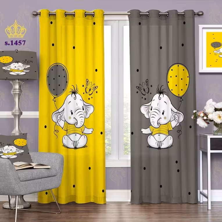 پرده اتاق خواب کودک دو قواره پانچ طرح فیل کوچولو و پروانه کد S1457