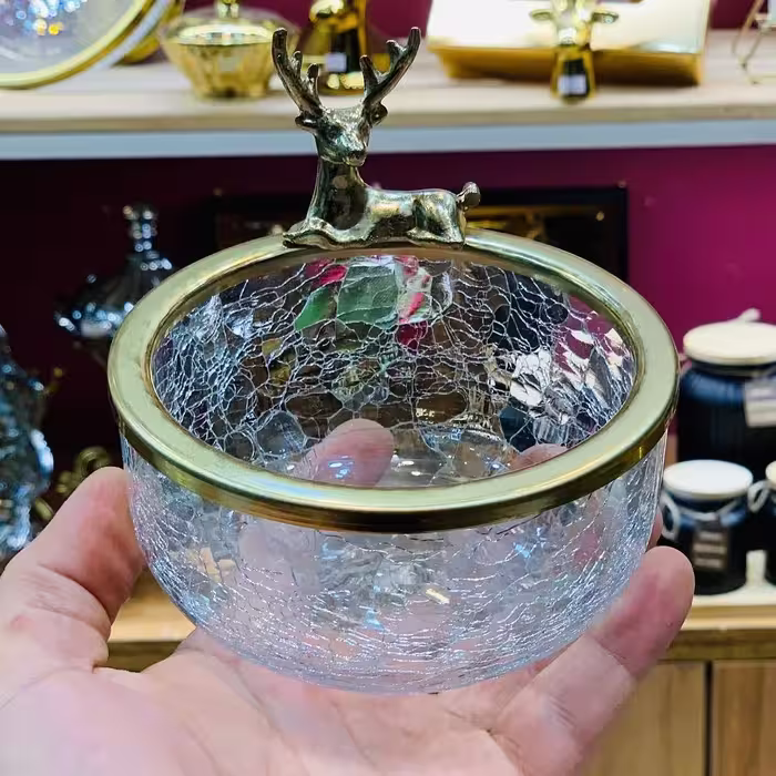 پیاله کریستال طرح تَرَک رنگ طلایی