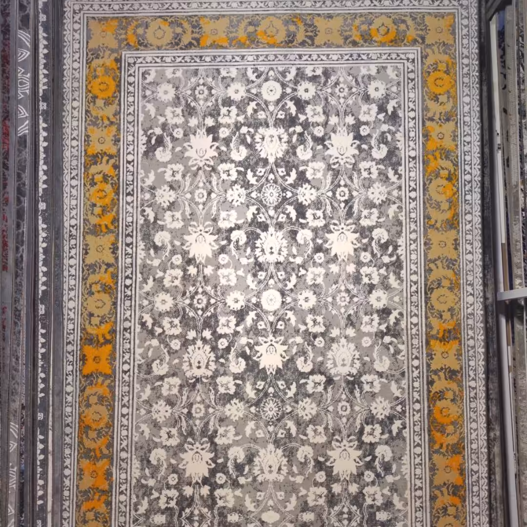 فرش های طوسی زرد 500 شانه تراکم 1800 نخ اکرولیک برجسته سایز 1 در 1.5