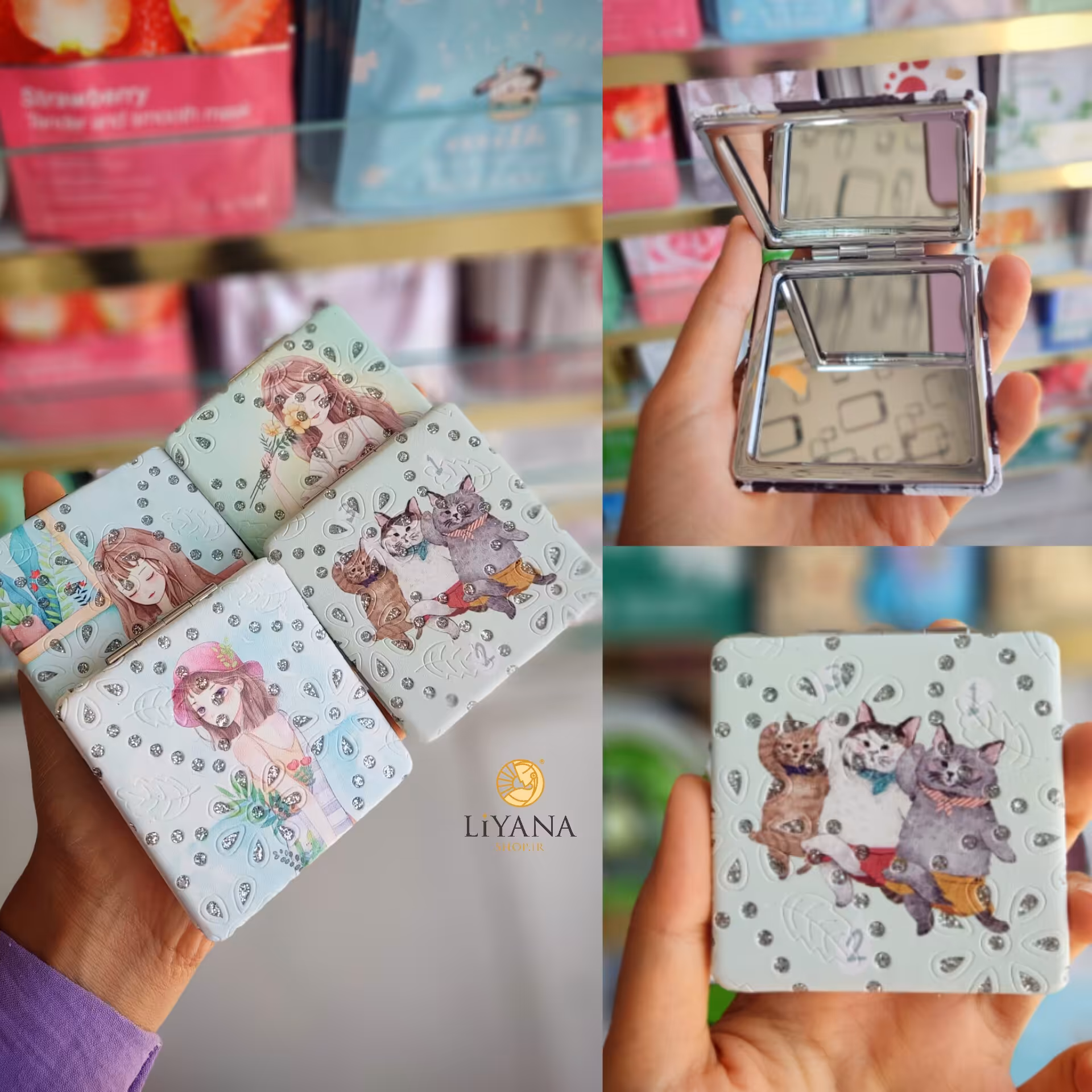 آیینه دوطرفه طرح دختر و گربه لیاناشاپ