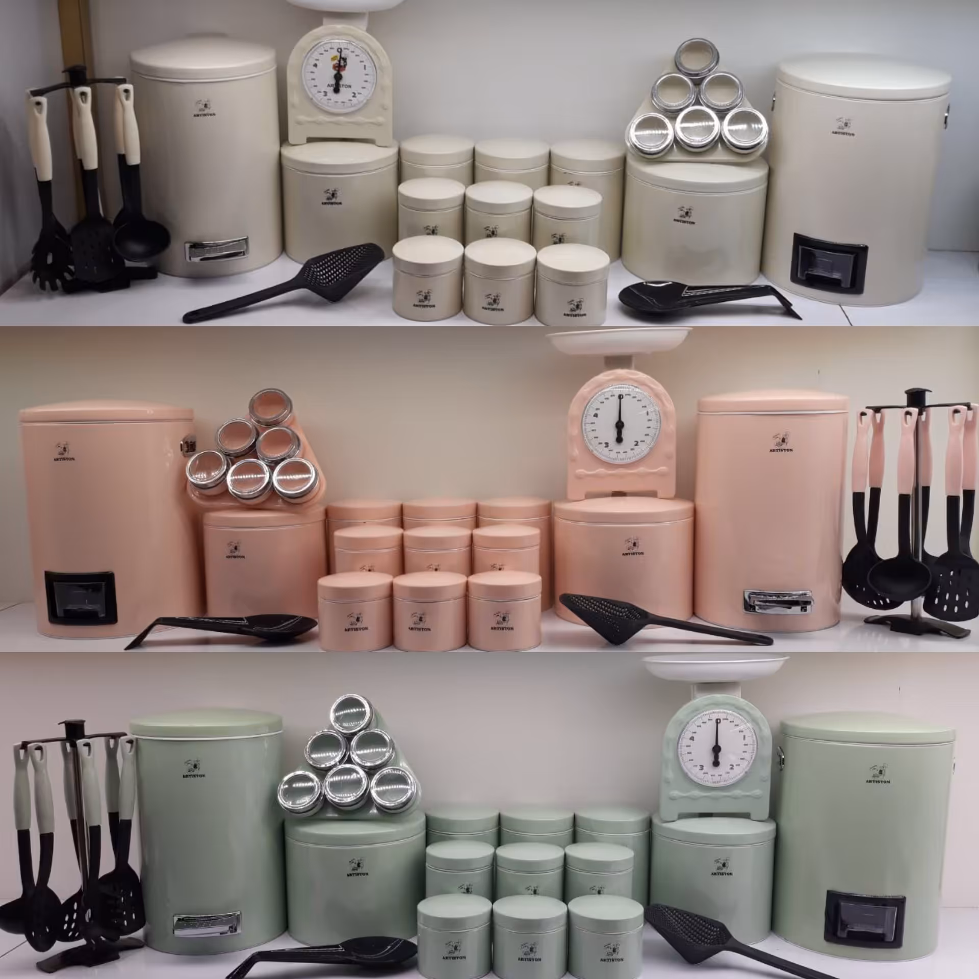 سرویس آشپزخانه 30 پارچه آرتیستون صادراتی ، ( سطل زباله ، سطل برنج ، جای حبوبات ، ترازو ، سرویس کفگیر ، جای ادویه )