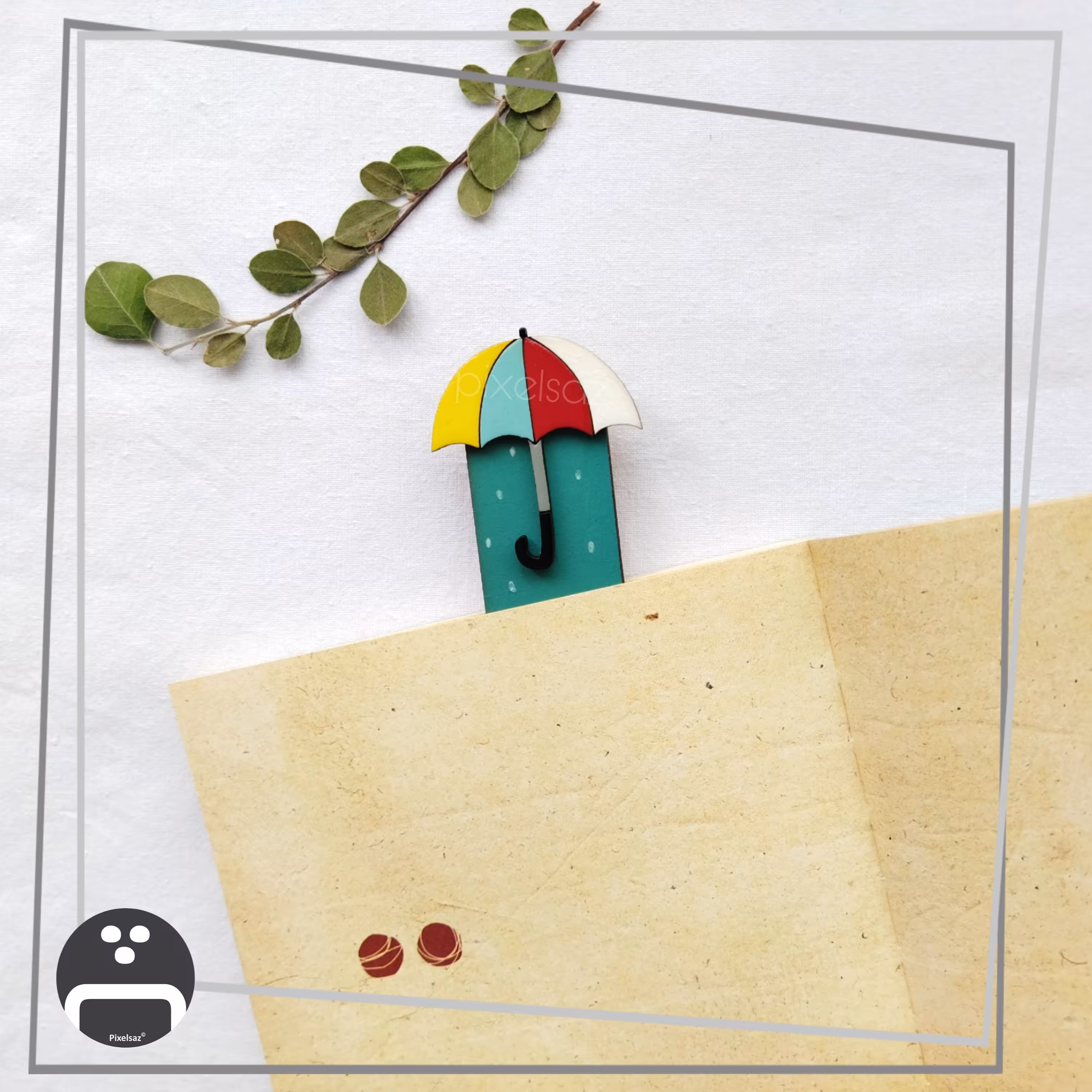 بوکمارک طرح چتر پیکسل ساز/جنس چوبی و نقاشی شده/طول13سانت/مناسب برای نشان گذاری صفحات کتاب