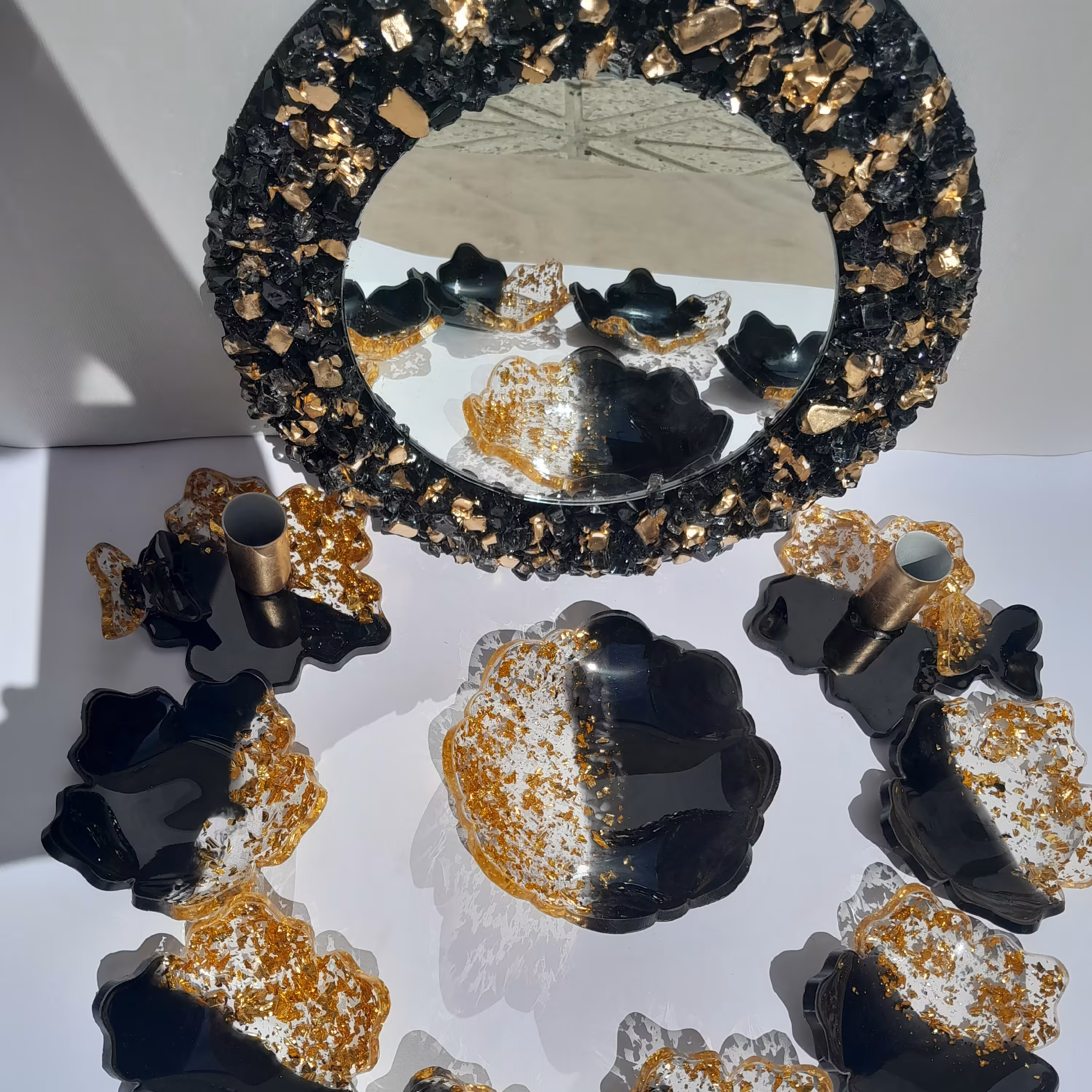 ظرفهفتسین هفتسین هفتسین رزینی هفتسین مشکی طلایی 