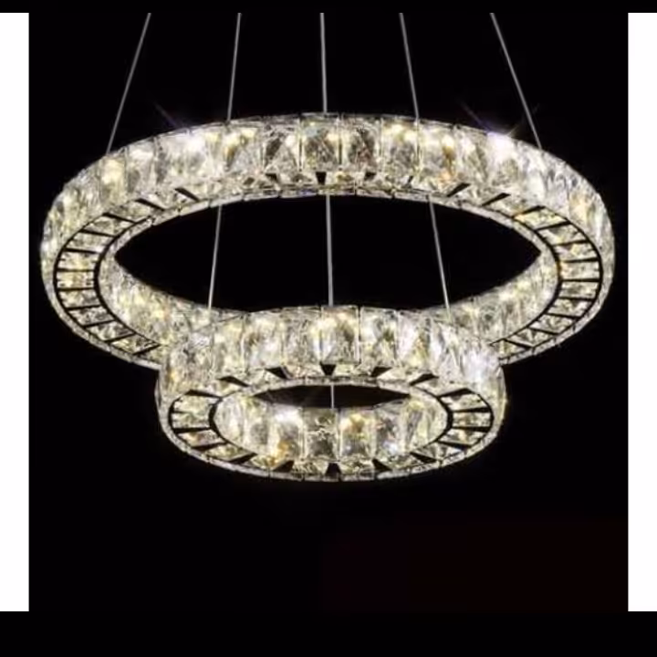 لوستر دو حلقه گرد کریستالی پرنور با ریموت کنترل از راه دور 3حالته نوری مهتابی،افتابی،نچرال ابعاد18،40