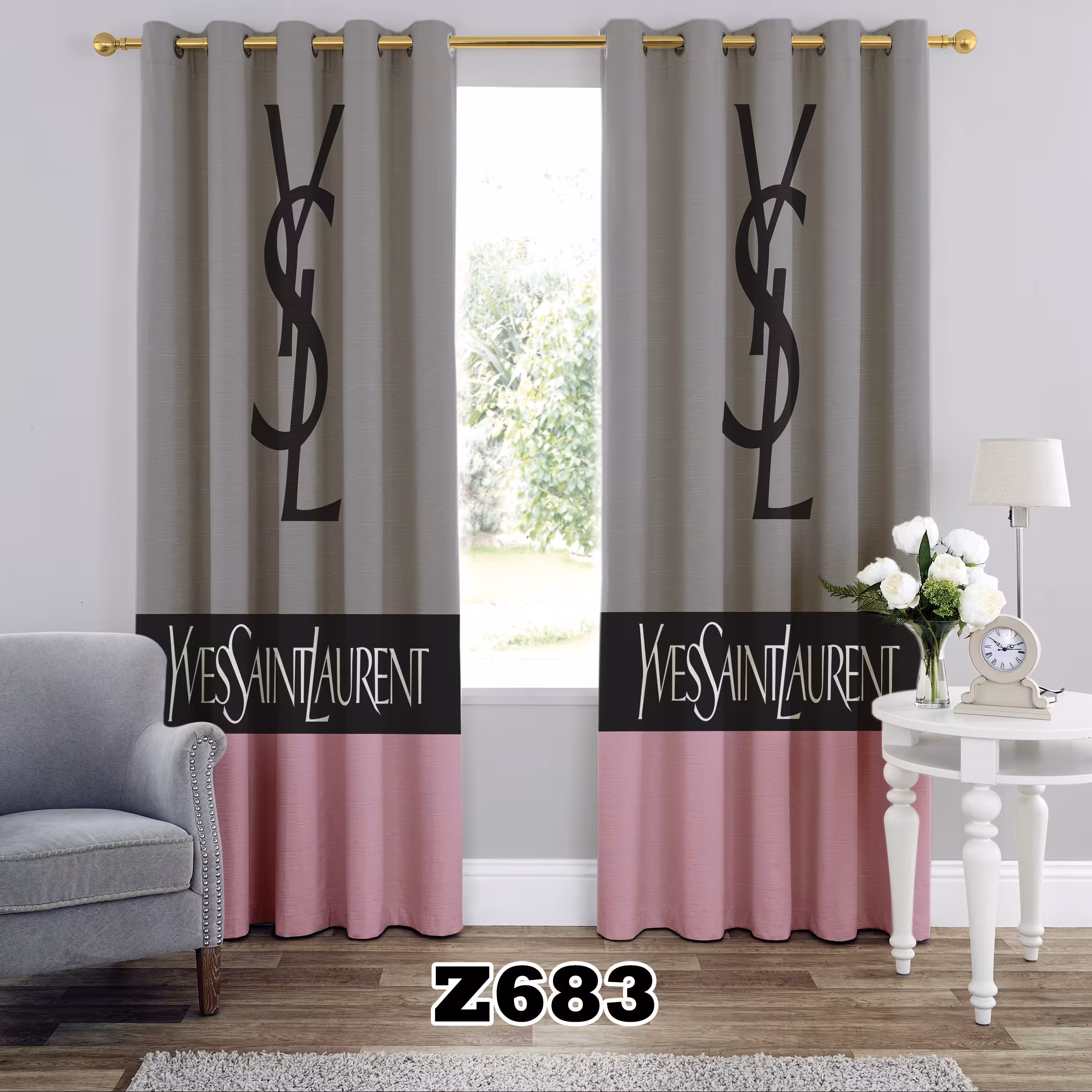 پرده چاپی طرح ویکتوریا سکرت کد Z683 تک قواره ارتفاع 300 عرض 140 سانت