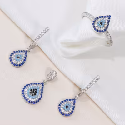 نیم ست نقره چشم و نظر مدل اشک عیار 925 کد 1610