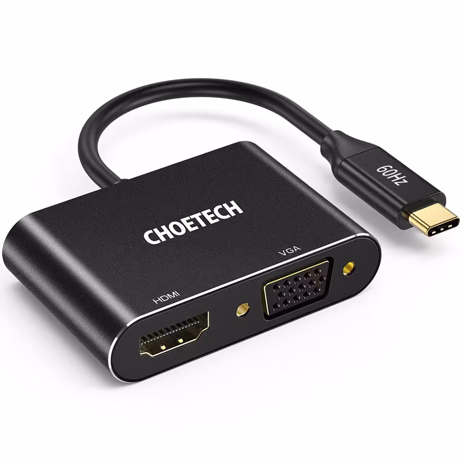 هاب حرفه ای CHOETECH چویتِک تبدیل USB-C به VGA و HDMI مدل HUB-M17 - Hiapple.ir