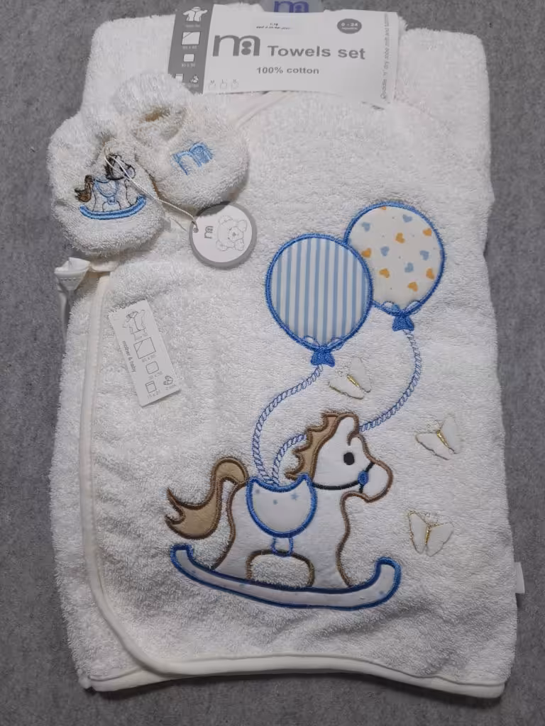 ‎ست حوله نوزادی مادرکر کیمونو طرح راکر وبادکنک آبی