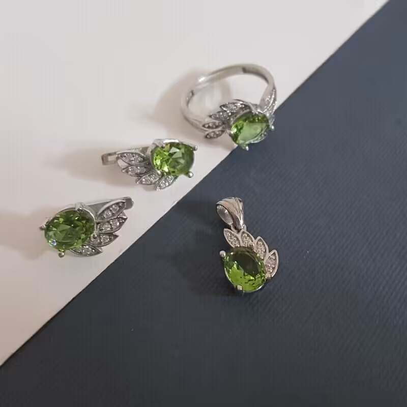 14-نیم ست نقره عیار 925 - باروکش اب رادیوم -با سنگ الکساندریت - کد 10 - W 9.9