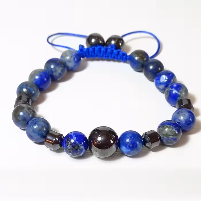 دستبند مردانه و زنانه سنگ لاجورد افغان و حدید دودی