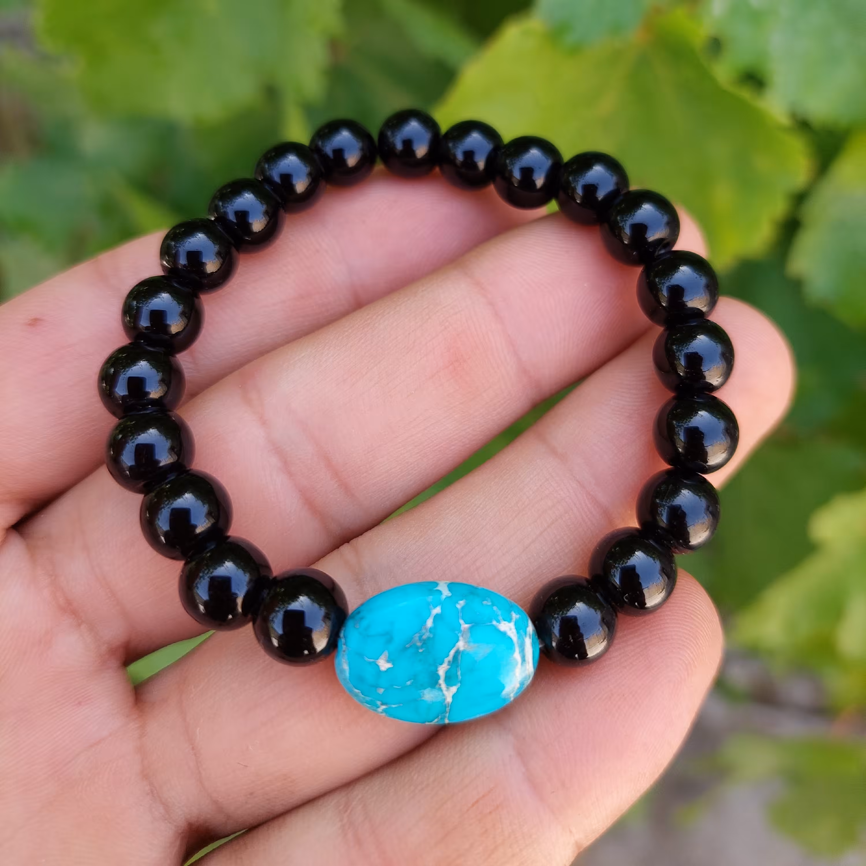 دستبند اونیکس و جاسپر فیروزه ای