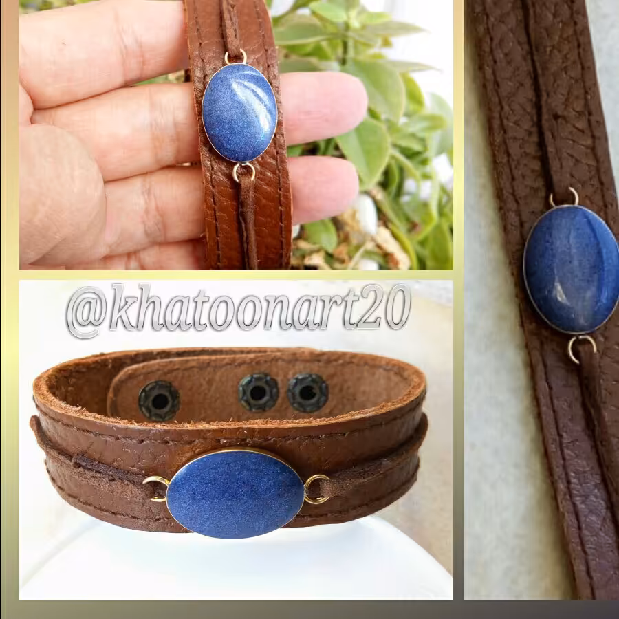 دستبند اسپرت چرم با نگین رزینی