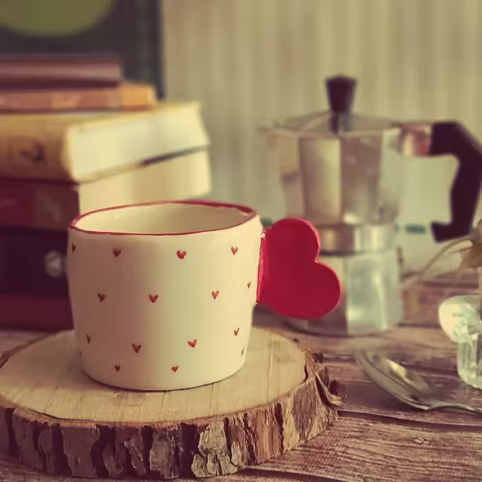 ماگ سرامیکی دستساز دسته قلبی (پس کرایه)
