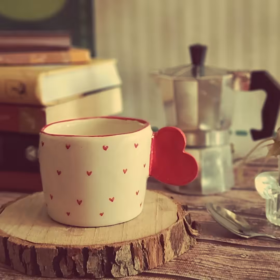 ماگ سرامیکی دستساز دسته قلبی (پس کرایه)