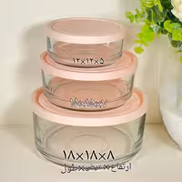 ظروف شیشه ای 3تکه درب دار رنگ درب صورتی در سه سایز لطفا قبل از سفارش موجودی بگیرید 