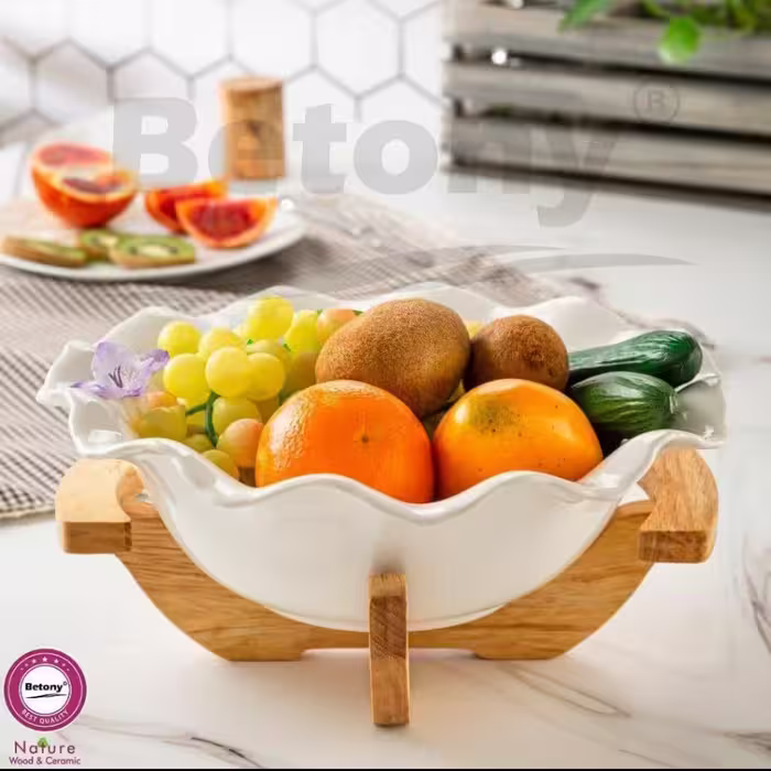 کاسه سالاد و میوه پایه چوبی 