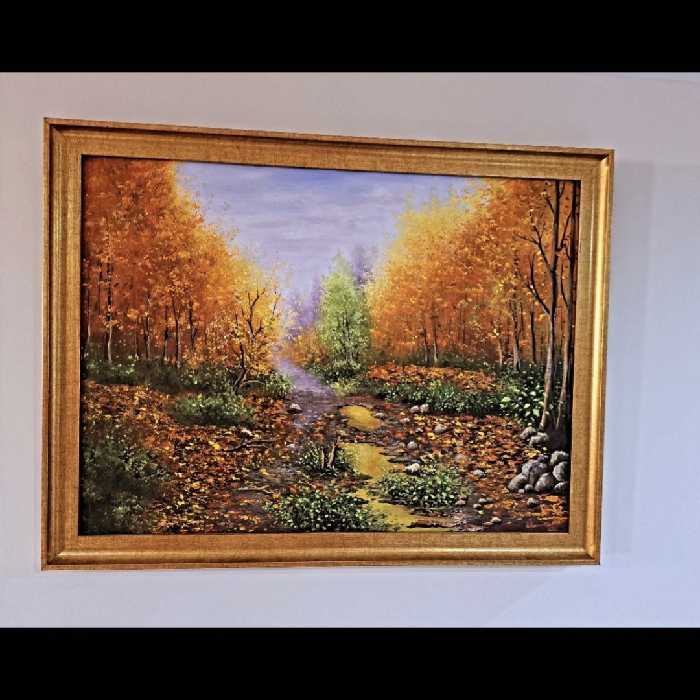 رنگ روغن روی بوم، طرح پاییز دلنشین، تصویری از جنگل های شمال زیبا