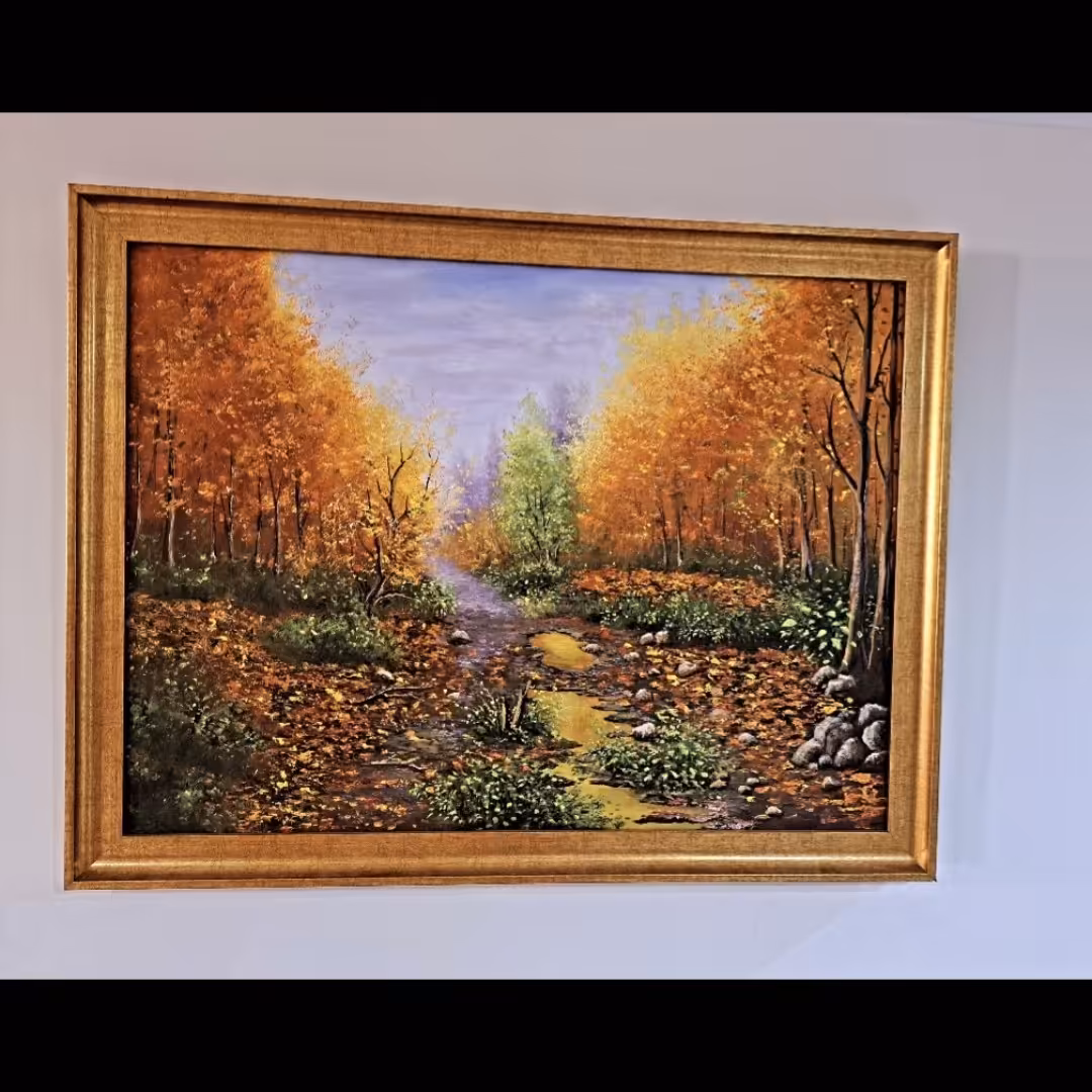 رنگ روغن روی بوم، طرح پاییز دلنشین، تصویری از جنگل های شمال زیبا