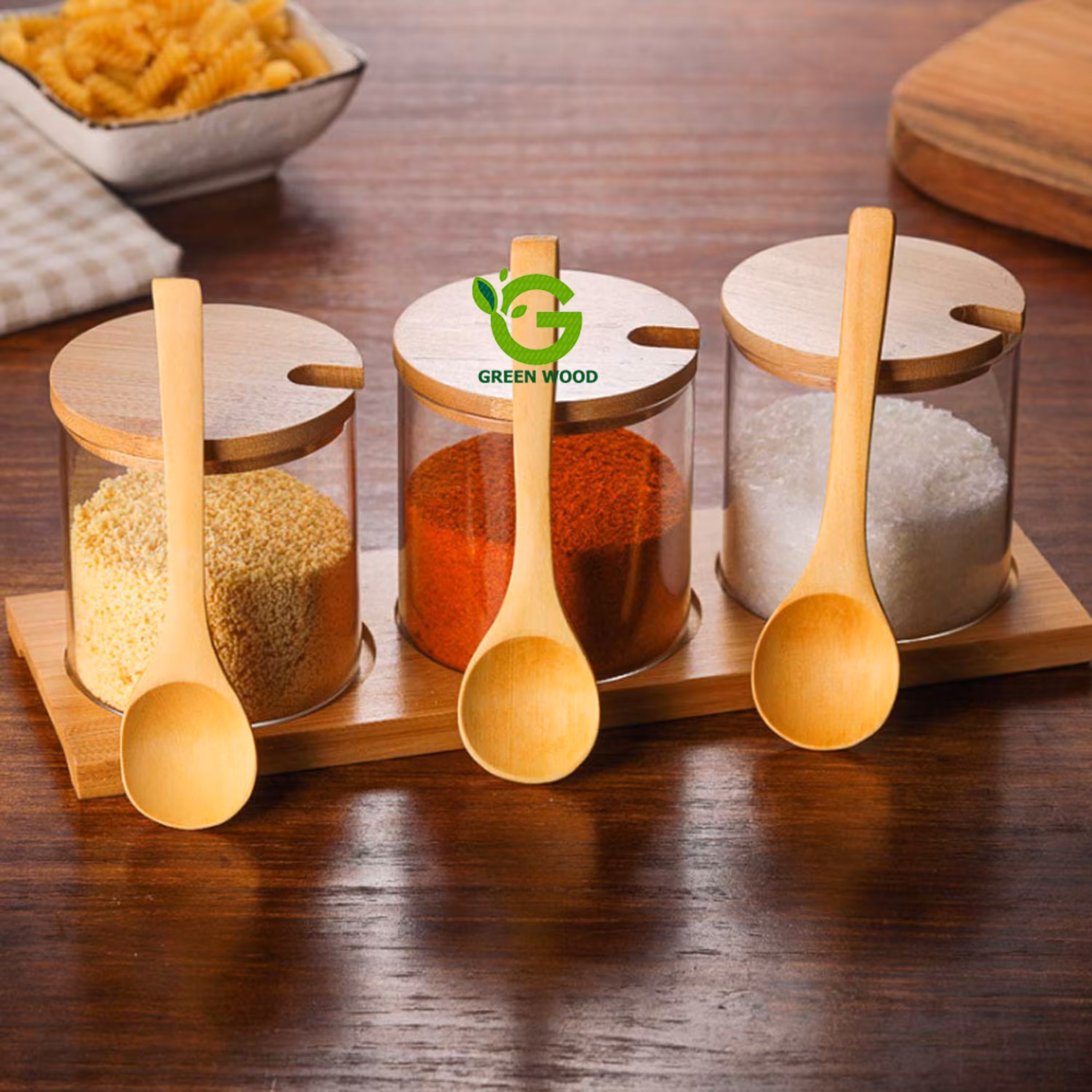 ست جا ادویه (بانکه) 3 عددی بامبو شیشه کد Gw180202002