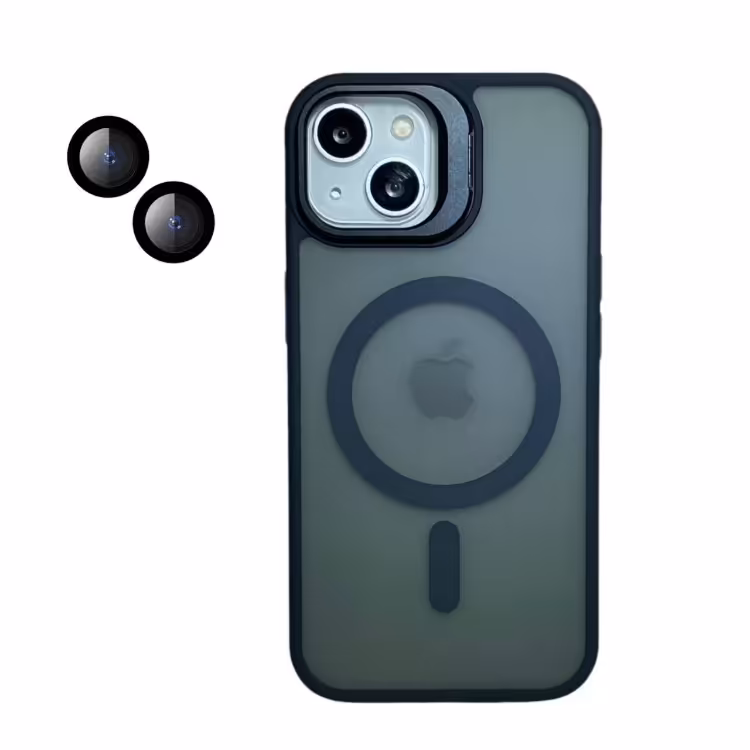 قاب موبایل مگ سیف مدل استند دار همراه با محافظ لنز مناسب برای گوشی اپل آیفون 15