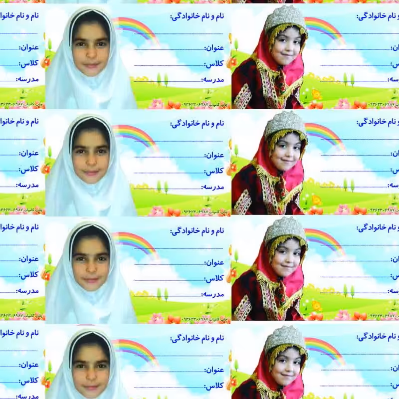 20 تا برچسب نام و نام خانوادگی با عکس دانش آموز برای کتاب و دفتر - ارسال رایگان