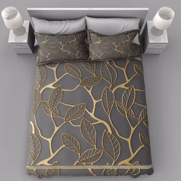 روتختی 3 بعدی ترکیه ای طرح برگ درخت زمینه طوسی دو نفره  شرکت گوزل ترکیه