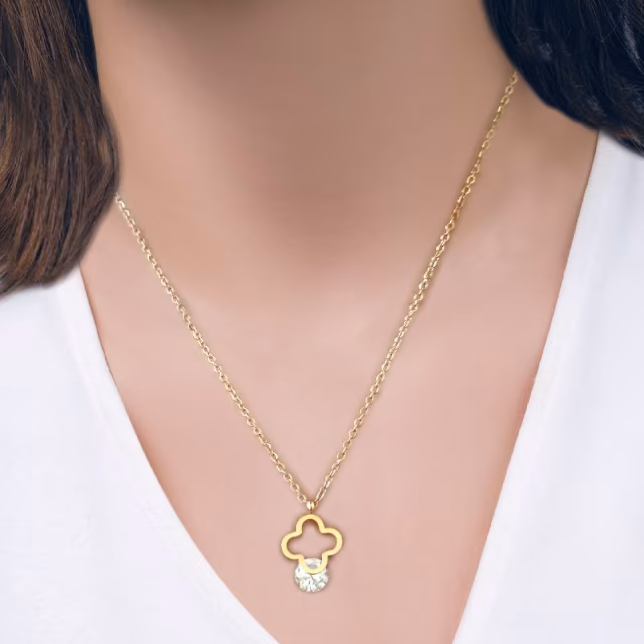 نیم ست استیل طلایی طرح چهار دولاین پر نگین دار