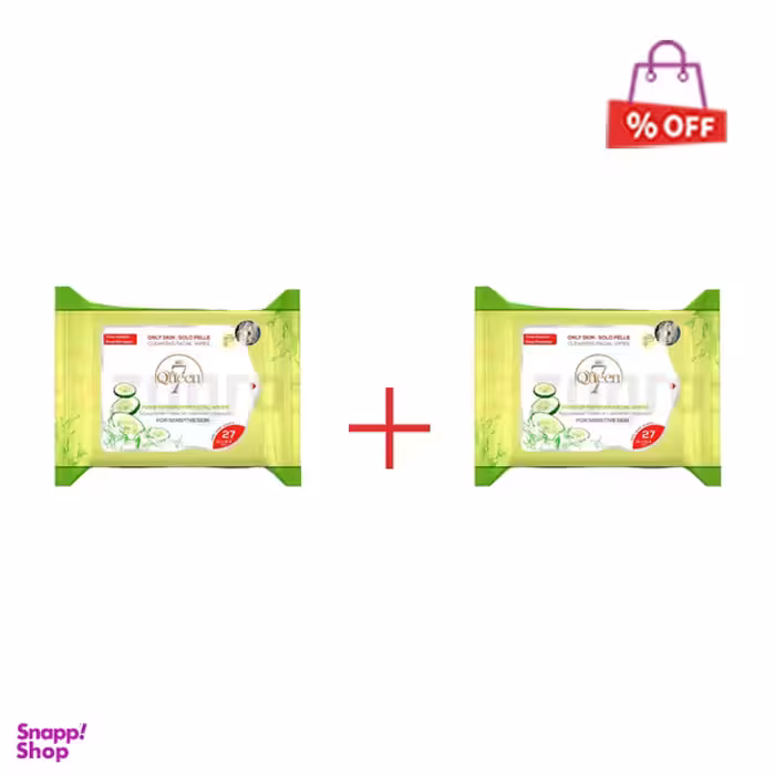دستمال مرطوب پاک کننده آرایش سون کویین (7Queen) حاوی عصاره خیار مناسب پوست حساس بسته 27 عددی مجموعه 2 عددی