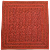 رومیزی مربع ترمه ابریشم حاشیه دار کد TRM211 نفیس رنگ قرمز آستر زرشکی 